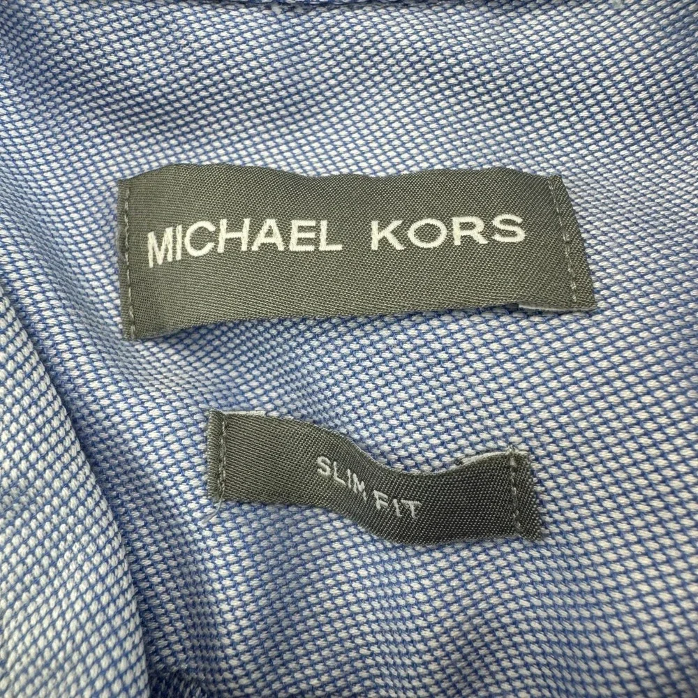 Michael Kors Dress Shirt Mens Large Blue Slim Fit Long Sleeve Collared Button Up